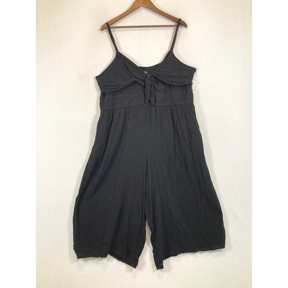 Boho City Chic Women XL/22 Black Tie Front Wide Leg Smocked Back Jumpsuit - Picture 1 of 12